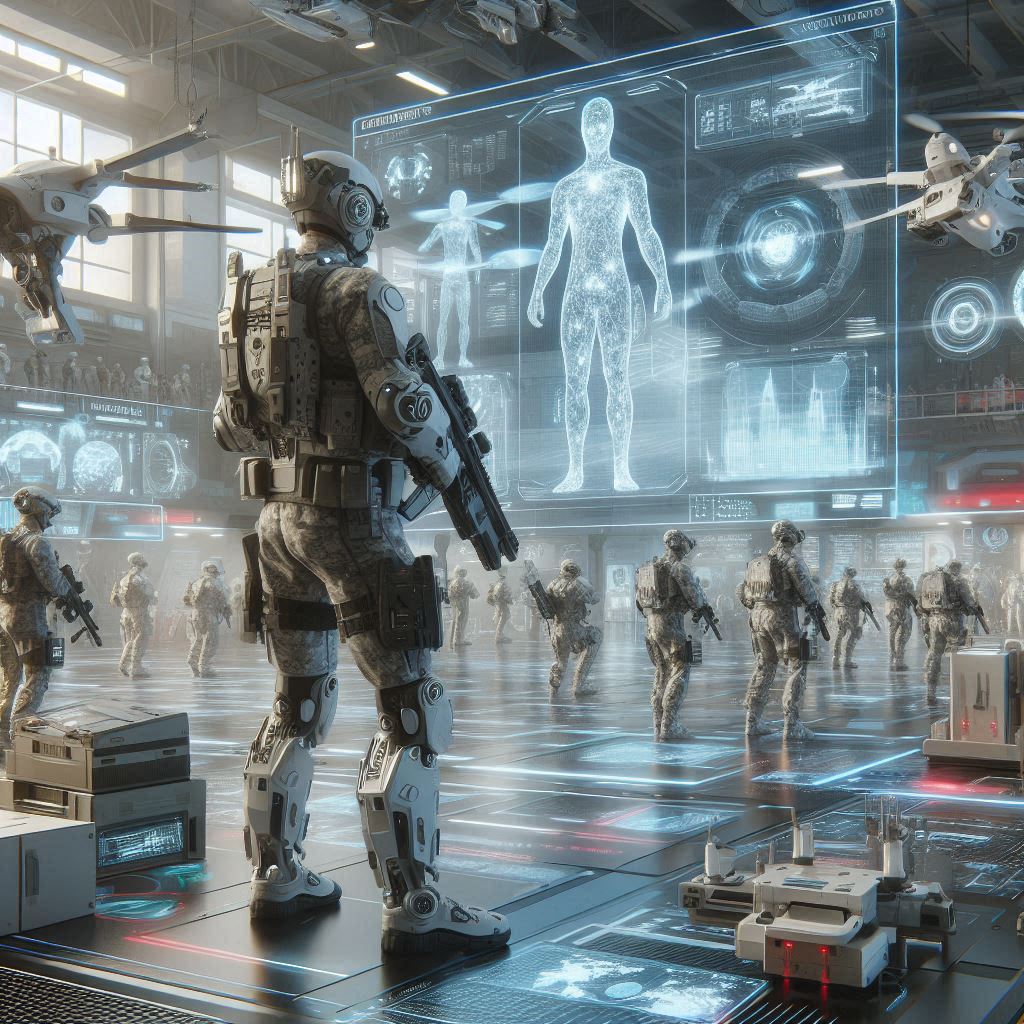 An image depicting a futuristic command center with advanced digital interfaces, symbolizing the integration of technology in defense operations.